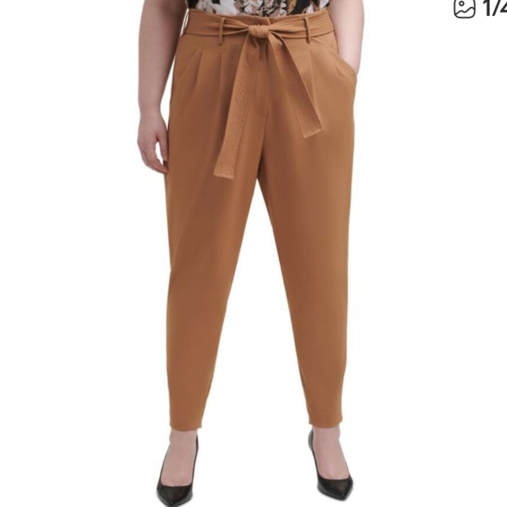 New Calvin Klein Women’s Brown Pleated Mid Rise Ankle Length Pants Size 10